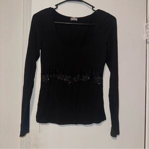 Free People Black Lace Detail Blouse